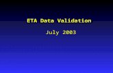 ETA Data Validation July 2003. Overall ETA Data Validation Project Goals Develop a comprehensive, systematic data validation system to ensure data integrity.