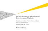 Public Power Auditing and Governance Update American Public Power Association Savannah, Georgia September 15, 2009.