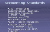 Accounting Standards  IAS- after 2001- International Financial Reporting Standards ( IFRS)- IASB, London(june,’73)  US GAAP- FASB  GAAP – OTHER COUNTRIES.
