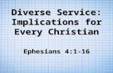 Diverse Service: Implications for Every Christian Ephesians 4:1-16.