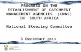 PROGRESS ON THE ESTABLISHMENT OF CATCHMENT MANAGEMENT AGENCIES (CMAS) IN SOUTH AFRICA National Steering Committee 3 December 2013.