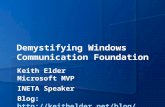 Keith Elder Microsoft MVP INETA Speaker Blog: //keithelder.net/blog/ Demystifying Windows Communication Foundation.