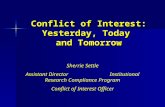 Conflict of Interest: Yesterday, Today and Tomorrow Sherrie Settle Assistant Director Institutional Research Compliance Program Conflict of Interest Officer.