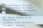 1 Creating a Virtual Laboratory to Teach Information Assurance Courses Online Dr. Wayne Summers & Dr. Bhagyavati Columbus State University Columbus, Georgia.