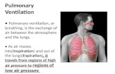 Pulmonary Ventilation Pulmonary ventilation, or breathing, is the exchange of air between the atmosphere and the lungs. As air moves into(Inspiration)