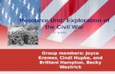 Group members: Joyce Kremer, Cindi Hupke, and Brittani Hampton, Becky Westrick Resource Unit: Exploration of the Civil War 8 th grade.