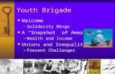Youth Brigade  Welcome –Solidarity Bingo  A “Snapshot” of America –Wealth and Income  Unions and Inequality –Present Challenges.