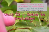 Unit 12 – Intro to Evolution Summary color is pink; vocabulary is underlined. Hyperlinks are in green; they will take to you videos and animations. Background.