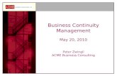 Business Continuity Management May 20, 2010 Peter Zwingli ACME Business Consulting.
