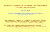 Parametric resonance in microwave radio emission of coronal magnetic loops V.V. ZAITSEV Institute of Applied Physics, Russian Academy of Sciences Nizhny.
