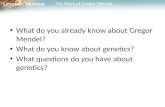 Lesson Overview Lesson Overview The Work of Gregor Mendel What do you already know about Gregor Mendel? What do you know about genetics? What questions.