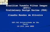 Jun 4, 2008 Brazilian Tunable Filter Imager (BTFI) Preliminary Design Review (PDR) USP-IAG Universidade de São Paulo 18-19th June 2008 Claudia Mendes.