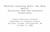 Machine Learning meets the Real World: Successes and new research directions Andrea Pohoreckyj Danyluk Department of Computer Science Williams College,