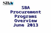 SBA Procurement Programs Overview June 2013 The statutory goals: –23% of all prime and subcontracts for small businesses (SB) –5% of prime and subcontracts.