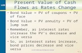 7-0 Present Value of Cash Flows as Rates Change Bond Value = PV of coupons + PV of face Bond Value = PV annuity + PV of lump sum Remember, as interest.