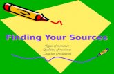 Finding Your Sources Types of resources Qualities of resources Location of resources.