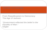From Republicanism to Democracy The Age of Jackson “Government reflected the belief in the Equality of Man.” Degler Forces of Change.
