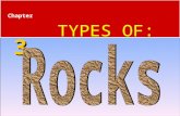3 Chapter 3 TYPES OF:. Rocks  Rocks are any solid mass of mineral or mineral-like matter occurring naturally as a part of our planet.  Types of Rocks.
