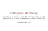1 Enterprise Mentoring Summary of Evidence on the Provision and use of Mentoring by Small and Medium sized Enterprises 20 September 2012.