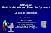 SMA5233 Particle Methods and Molecular Dynamics Lecture 1: Introduction A/P Chen Yu Zong Tel: 6516-6877 Email: phacyz@nus.edu.sg .