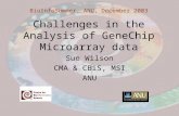BioInfoSummer, ANU, December 2003 Challenges in the Analysis of GeneChip Microarray data Sue Wilson CMA & CBiS, MSI ANU.