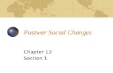 Postwar Social Changes Chapter 13 Section 1. Society and Culture As a reaction to WWI, society and culture in the USA and elsewhere underwent rapid changes.