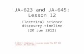 JA-623 and JA-645: Lesson 12 Electrical science discovery timeline (20 Jun 2012) © 2012 C. Rightmyer, Licensed under The MIT OSI License, 20 July 2012.