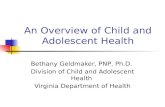 An Overview of Child and Adolescent Health Bethany Geldmaker, PNP, Ph.D. Division of Child and Adolescent Health Virginia Department of Health.