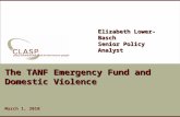 Www.clasp.org The TANF Emergency Fund and Domestic Violence March 1, 2010 Elizabeth Lower-Basch Senior Policy Analyst.