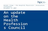 An update on the Health Professions Council Rachel Tripp – the Hospital Physicists’ Association Conference November 2 nd 2007.