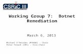 Working Group 7: Botnet Remediation March 6, 2013 Michael O’Reirdan (M 3 AAWG) - Chair Peter Fonash (DHS) – Vice-Chair.