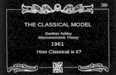 THE CLASSICAL MODEL How Classical is it? Gardner Ackley Macroeconomic Theory 1961.