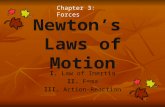 Newton’s Laws of Motion I. Law of Inertia II. F=ma III. Action-Reaction Chapter 3: Forces.