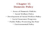 Chapter 15 Domestic Policy Areas of Domestic Policies Social Welfare Policy Development of Social Welfare Policy Social Insurance Programs Public Policy.
