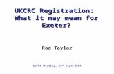 UKCRC Registration: What it may mean for Exeter? Rod Taylor ECTSN Meeting, 15 th Sept 2014.