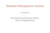 Database Management System Lecture 6 The Relational Database Model – Keys, Integrity Rules.
