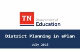 District Planning in ePlan July 2015. Consolidated Planning & Monitoring Eve Carney Executive Director Renee Palakovic Director of Planning Eve.Carney@tn.gov.