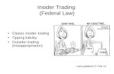 Insider Trading (Federal Law) Classic insider trading Tipping liability Outsider trading (misappropriation) Last updated 27 Feb 12.