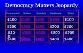 $200 $300 $400 Democracy Matters Jeopardy $200 $300 $400 $200 $300 $400 $200 $300 $400 $200 $300 $400 $100 QuotesEnvironment EthicsScandals Healthcare.