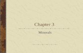 Chapter 3 Minerals. Mineral Naturally occurring Inorganic Solid Definite structure – crystalline – solid in which the atoms are arranged in a repeating.