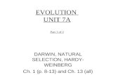 EVOLUTION UNIT 7A Part 1 of 2 DARWIN, NATURAL SELECTION, HARDY- WEINBERG Ch. 1 (p. 8-13) and Ch. 13 (all)