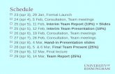Schedule  23 (spr 3), 29 Jan, Formal Launch  24 (spr 4), 5 Feb, Consultation, Team meetings  25 (spr 5), 11 Feb, Interim Team Report (10%) + Slides.