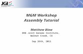MGM Workshop Assembly Tutorial Matthew Blow DOE Joint Genome Institute, Walnut Creek, CA Sep 26th, 2011.