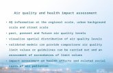 Air quality and health impact assessment AQ information at the regional scale, urban background scale and street scale past, present and future air quality.