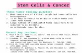 Stem Cells & Cancer Three tumor biology puzzles: 1.Most tumors are of a clonal origin but tumor cells are heterogeneous. 2.It is very difficult to establish.