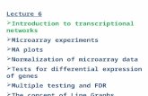 Lecture 6  Introduction to transcriptional networks  Microarray experiments  MA plots  Normalization of microarray data  Tests for differential expression.