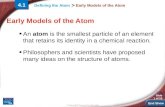 End Show Slide 1 of 18 © Copyright Pearson Prentice Hall Defining the Atom > Early Models of the Atom An atom is the smallest particle of an element that.