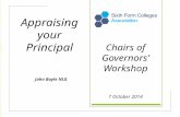 Chairs of Governors’ Workshop 7 October 2014 John Boyle NLG Appraising your Principal.