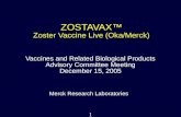 1 ZOSTAVAX™ Zoster Vaccine Live (Oka/Merck) Vaccines and Related Biological Products Advisory Committee Meeting December 15, 2005 Merck Research Laboratories.