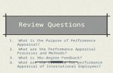 1. What is the Purpose of Performance Appraisal? 2. What are the Performance Appraisal Processes and Methods? 3. What is 36o-degree Feedback? 4. What are.